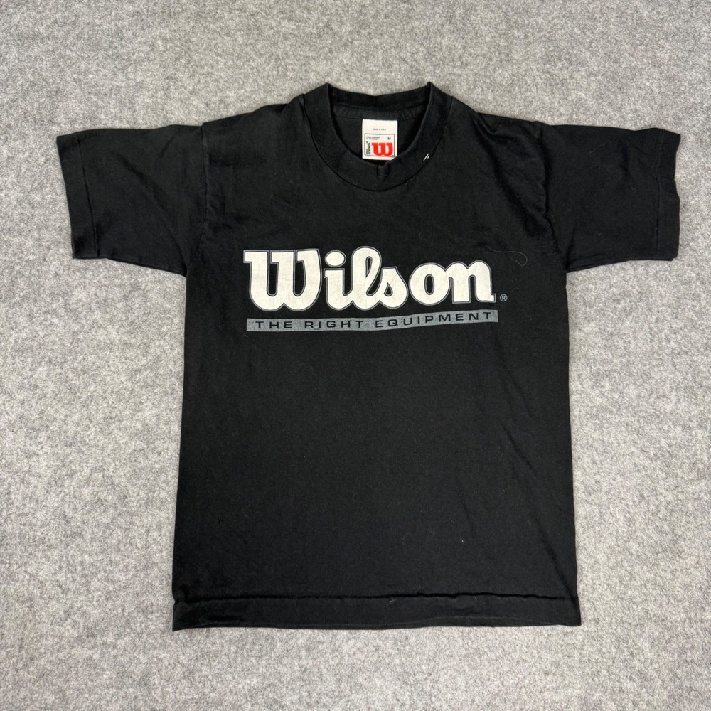 Vintage Wilson The Right Equipment Graphic T-Shirt Kids Medium Black Made in USA